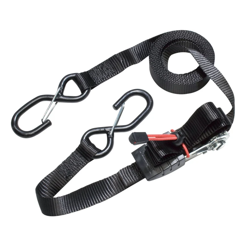 4,25m x 25mm ratchet tie down with s hooks; 2 pack; black