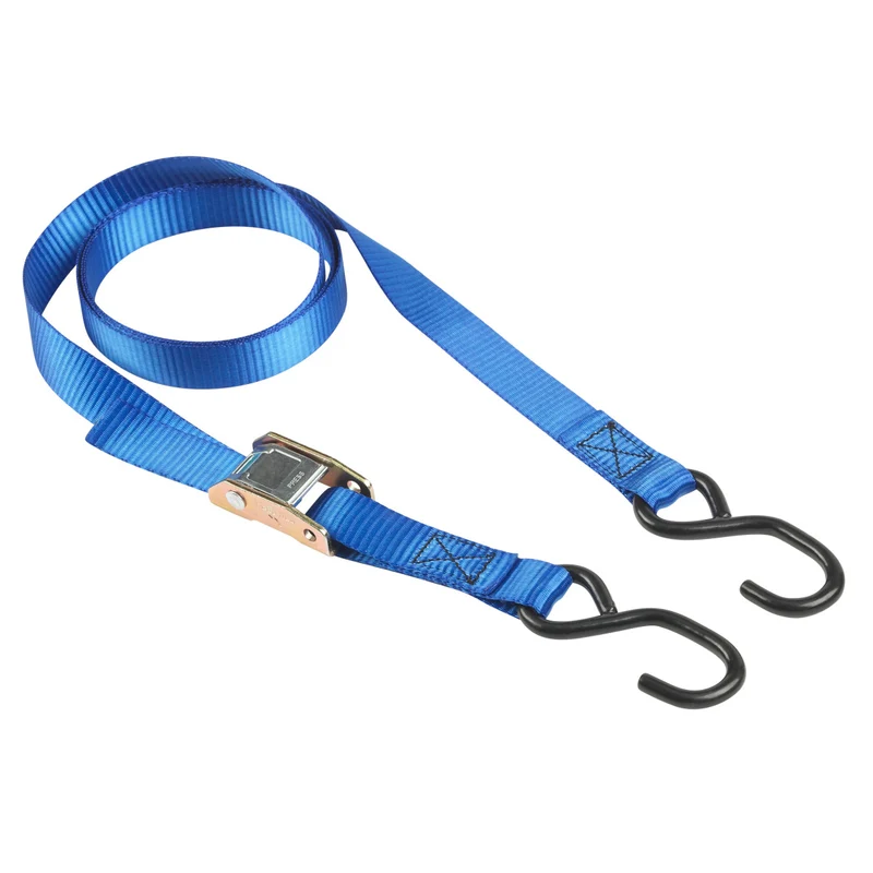 2m x 25mm spring clam tie down with s hooks; 2 pack; blue