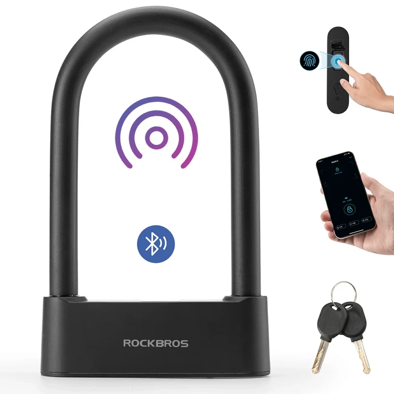 Schloss Fingerabdruck Wasserdicht IP6 Fahrrad Bügelschloss Bluetooth Schloss med Schlüssel USB-Aufladung