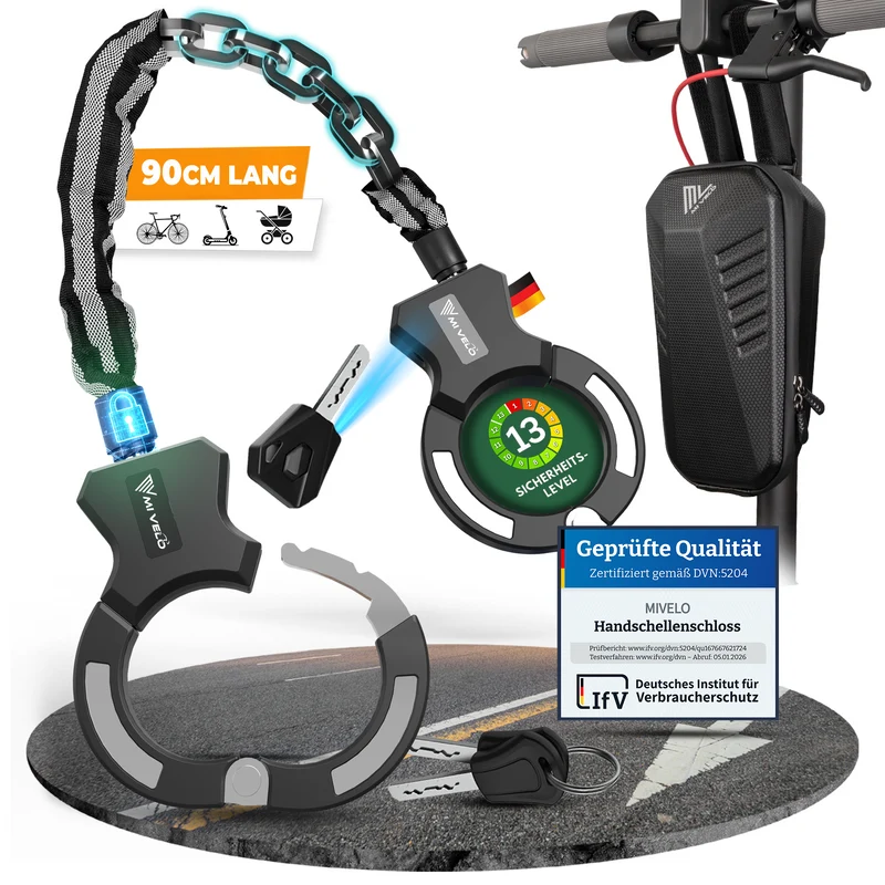 Handschellenschloss für E-Scooter mit Vierkant-Kette 90cm