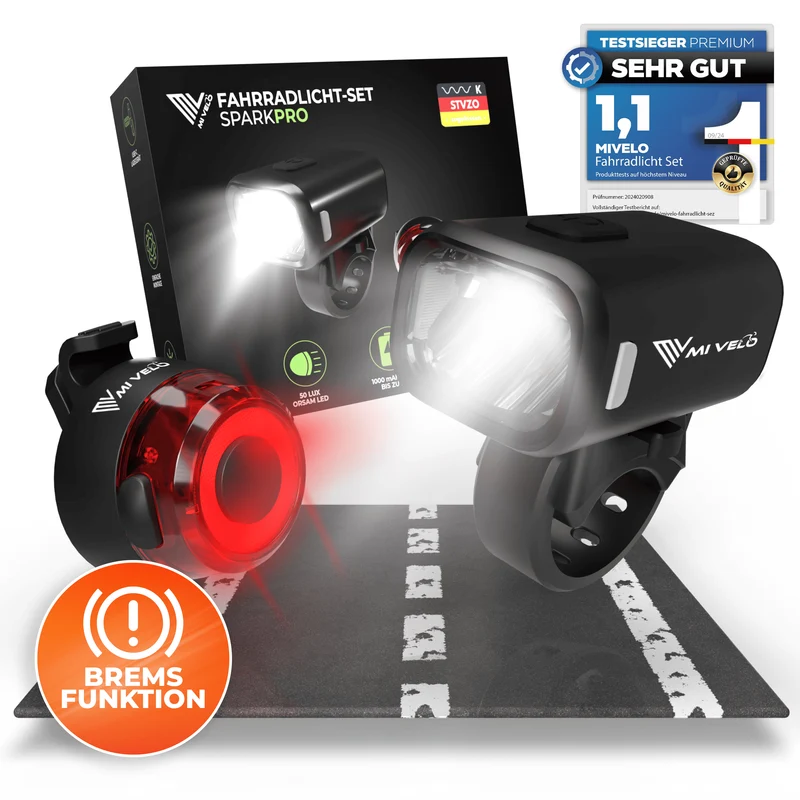Fahrradlicht Set 50Lux mit Bremslicht „SPARK PRO“