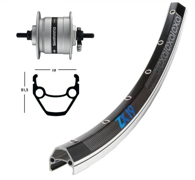 Bike-Parts Vorderrad 26x1.75 Zoll Nabendynamo DH-3N20 silber Festachse 36-Loch Exal ZX 19 schwarz|silber Nirosta-Speichen