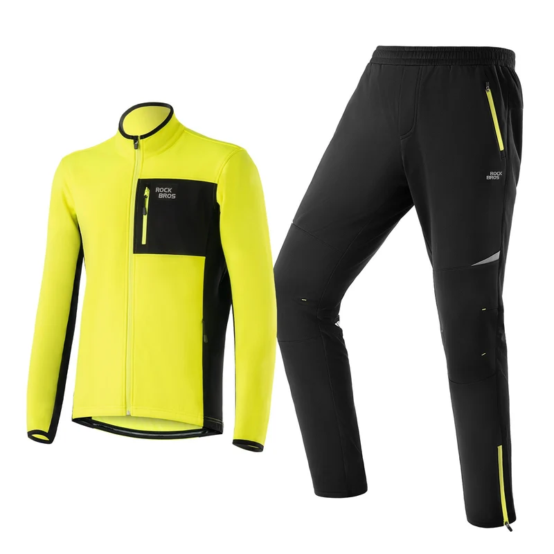 ROCKBROS Herren Fahrradjacke & Hose Set Winter Gelb Winddicht Warm für Outdoor Spor
