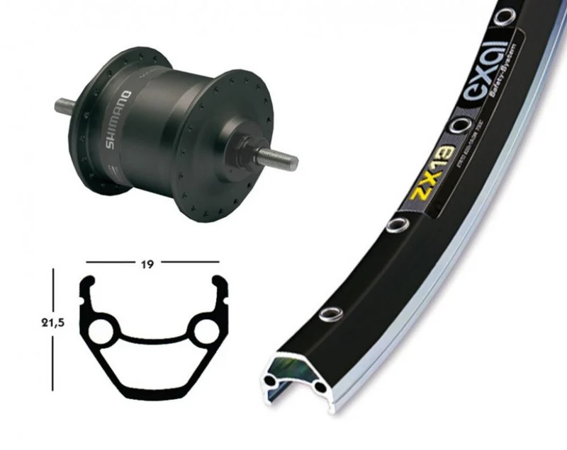 Bike-Parts Laufrad Vorderrad 28x1.75 Zoll Nabendynamo DH-C3003schwarz Festachse 36-Loch Exal ZX 19 schwarz silber Nirosta-Speichen