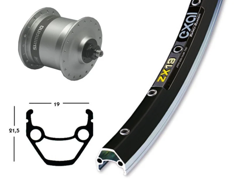 Bike-Parts Laufrad Vorderrad 28x1.75 Zoll Nabendynamo DH-C3003 silber Schnellspanner 36-Loch Exal ZX 19 schwarz silber Nirosta-Speichen