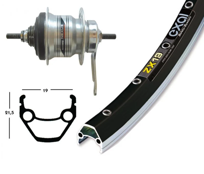 Bike-Parts Laufrad|Hinterrad 28x1.75 Zoll mit Rücktrittbremse Shimano 7-Gang silber 36-Loch Exal ZX 19 schwarz| silber Nirosta-Speichen