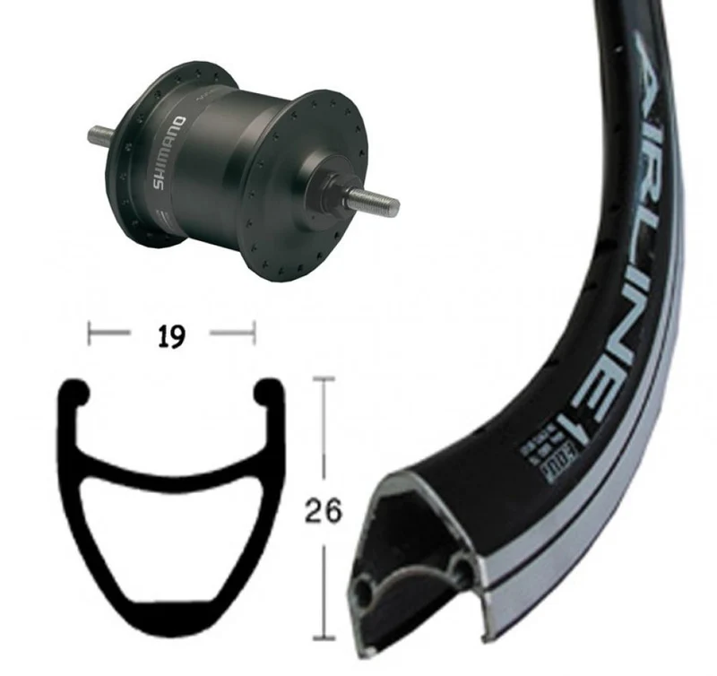 Bike-Parts Laufrad|Vorderrad 28x1.75 Zoll Nabendynamo DH-C3003 schwarz Festachse 36-Loch Rodi Airline 1 schwarz Nirosta-Speichen