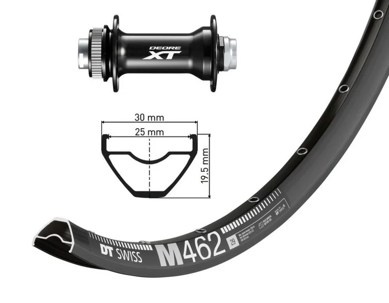 DT SWISS Laufrad Vorderrad 29 Zoll Deore Xt Schwarz Steckachse 15Mm 110Mm M462 Disc Schwarz Nirosta-Speichen Schwarz 32-Loch Bike-Parts