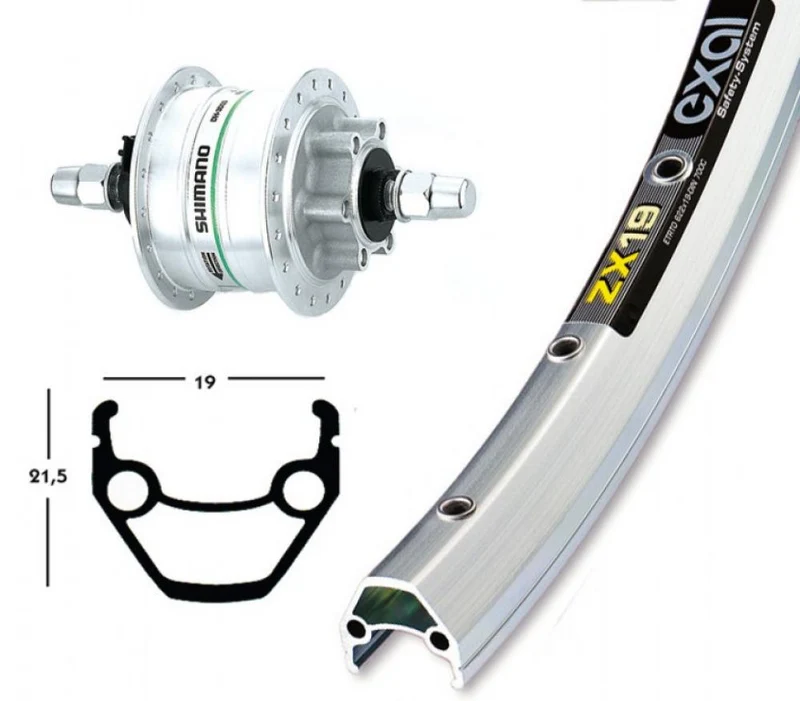 Laufrad|Vorderrad 28x1.75 DH-3D32 6L silber Festachse 36-Loch Exal ZX 19 silber Nirosta-Speichen