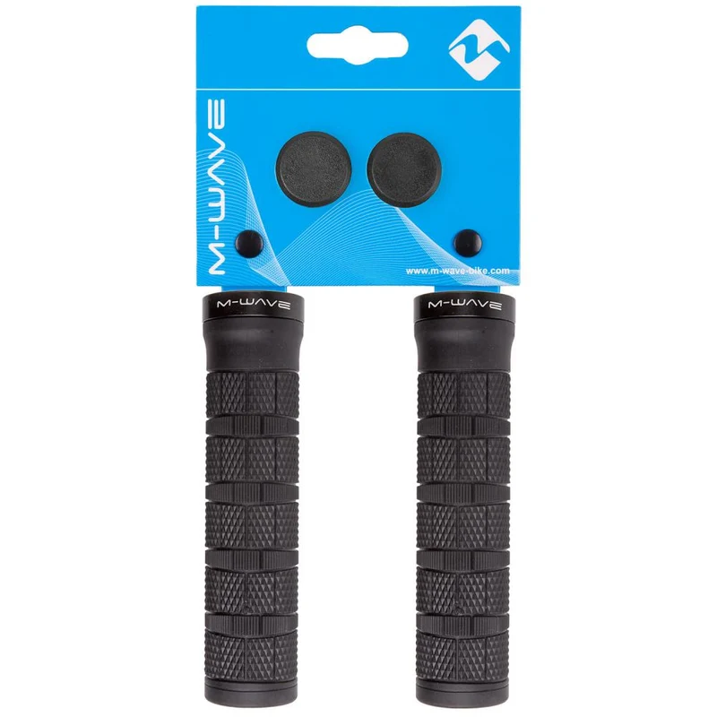 M-WAVE Cloud Slick Fix 6 Fahrradgriffe 1 Paar schwarz 130 mm - D2 Zweikomponentenmischung, Ø30 mm, mit Klemmung & Lenkerstopfen, ergonomisch griffig