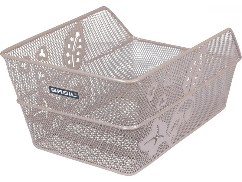 Basil Cento Flower - Hinterradkorb 38x24x11 cm, engmaschig, Stahl, nude metallic - fest montierbar, max. 10 kg, Blumenmotiv