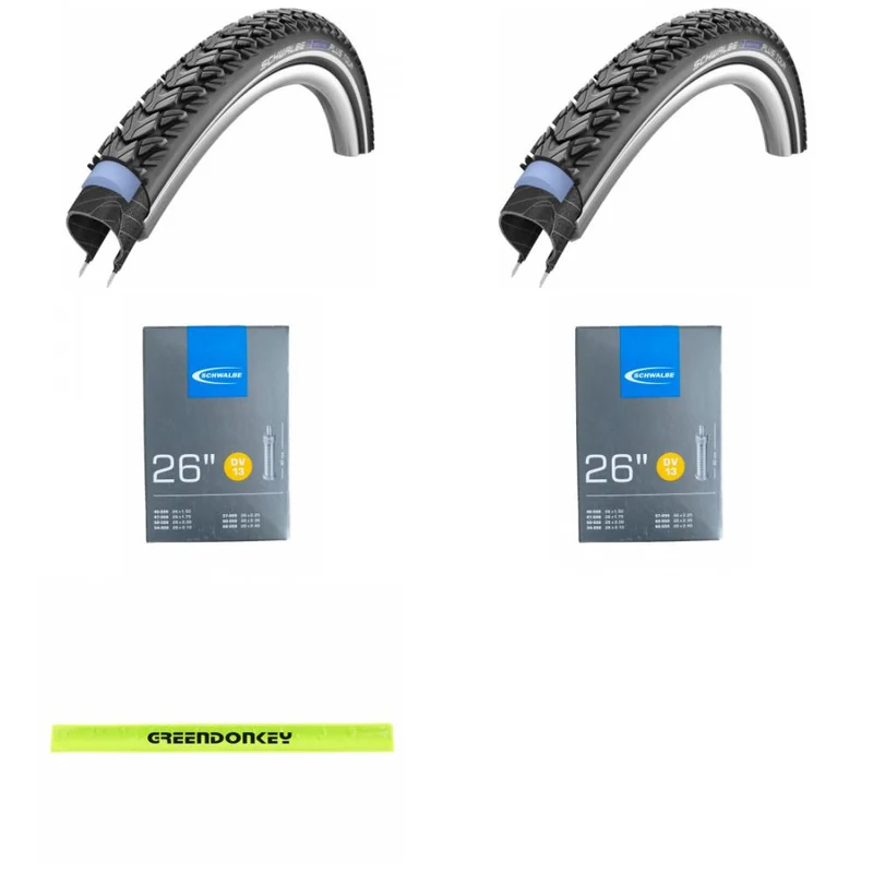 2x Reifen MARATHON PLUS TOUR 26x2.00 +1 x Greendonkey Reflexband
