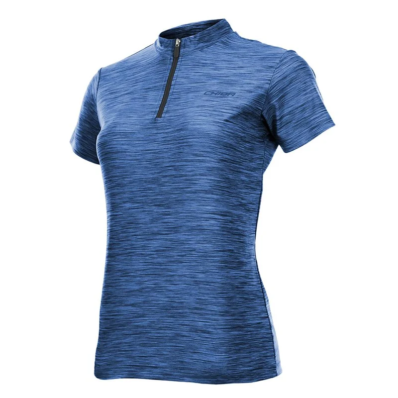 CHIBA Lady Melange Shirt - Radtrikot Damen, marine, S, atmungsaktiv, 3 Rückentaschen