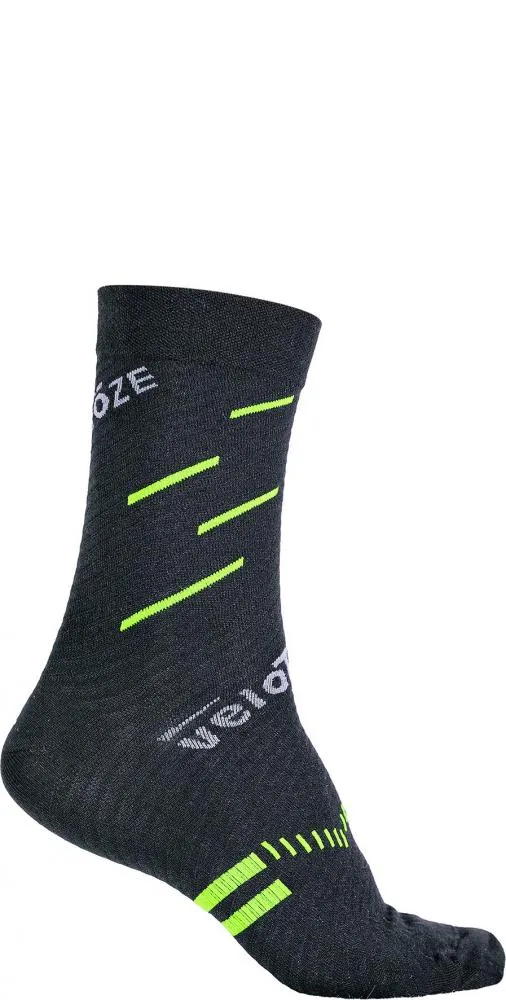 VeloToze Merinowollsocken S/M Schwarz/Gelb - Aktive Kompression für Radfahrer