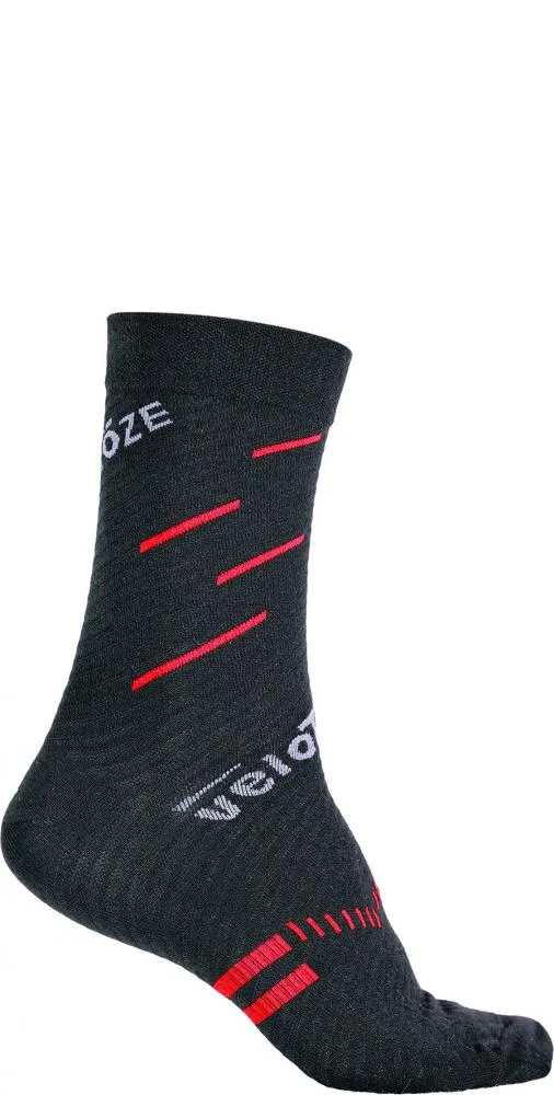 VeloToze Radsocken Merinowolle S/M Schwarz/Rot - Aktive Kompression & Temperaturregulation