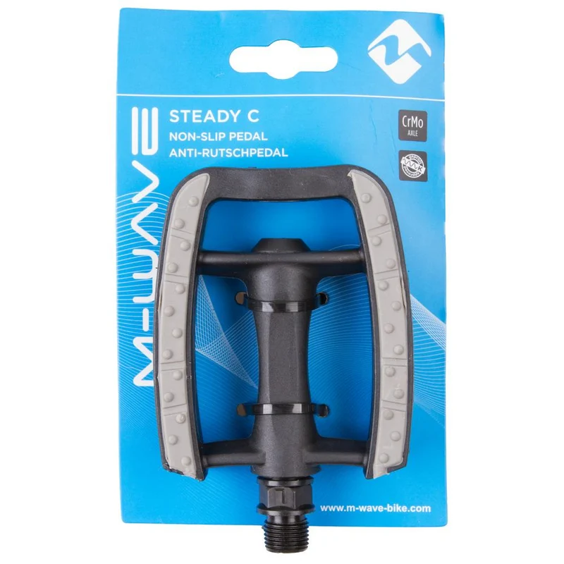 M-WAVE Steady-C Eco Antirutschpedale 1 Paar schwarz - Thermokunststoffkörper, CrMo-Achse 9/16\", gedichtete Kugellager, Trittfläche 95x80 mm, Antirutschauflage, Reflektoren, StVZO zugelassen