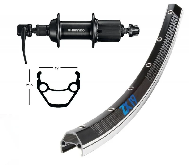 Bike-Parts Laufrad Hinterrad 26x1.75 Zoll TY500 7-fach schwarz Schnellspanner 36-Loch Exal ZX 19 schwarz silber Nirosta-Speichen