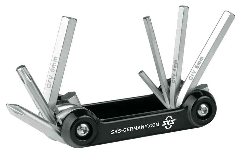 SKS TOM 7 Mini-Tool - Kompaktes Multitool mit 7 Funktionen für unterwegs, ideal für schnelle Reparaturen am Fahrrad, mit Innensechskantschlüsseln, Schlitzschraubendreher und mehr
