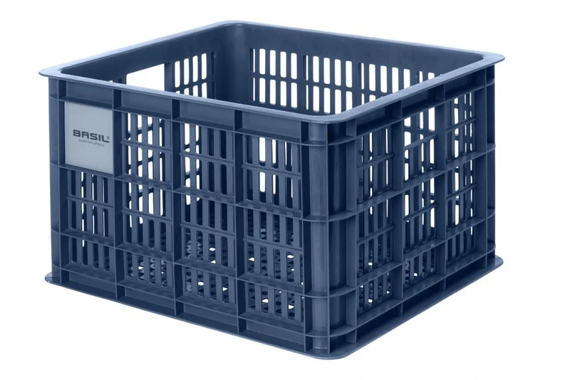 Basil Transportkorb Crate M Bluestone 29 Liter - robuster Fahrradkorb aus Kunststoff - stapelbar wetterfest mit MIK-Adapterplatte kompatibel - Adapterplatte