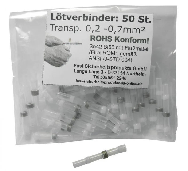 Lötverbinder für Lichtkabel transparent Polybeutel a 50 Stck. 0,2-0,7 mm