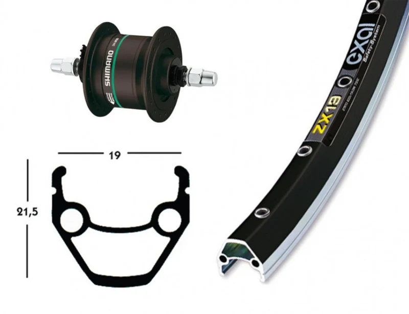 Bike-Parts Laufrad|Vorderrad 28x1.75 Zoll Nabendynamo DH-C3000 schwarz Festachse 36-Loch Exal ZX 19 schwarz|silber Nirosta-Speichen schwarz