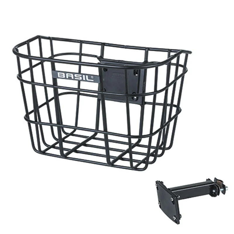Basil Bremen Alu Fahrradkorb vorne schwarz  inkl. Lenkerhalter, Aluminium, abnehmbar