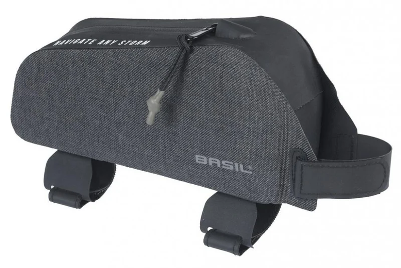 Basil Oberrohrtasche Navigator Storm 0,8 Liter schwarz - wetterfeste Rahmentasche mit Reflektoren, Klettverschluss & IPX3-Schutz
