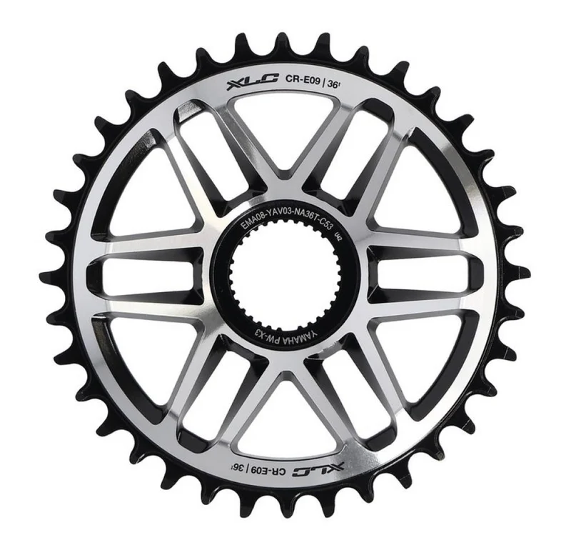 XLC CR-E09 E-Bike Kettenblatt Yamaha PW-X3 Direct-Mount 36 Zähne CNC-Alu 53 mm Chainline schwarz/silber