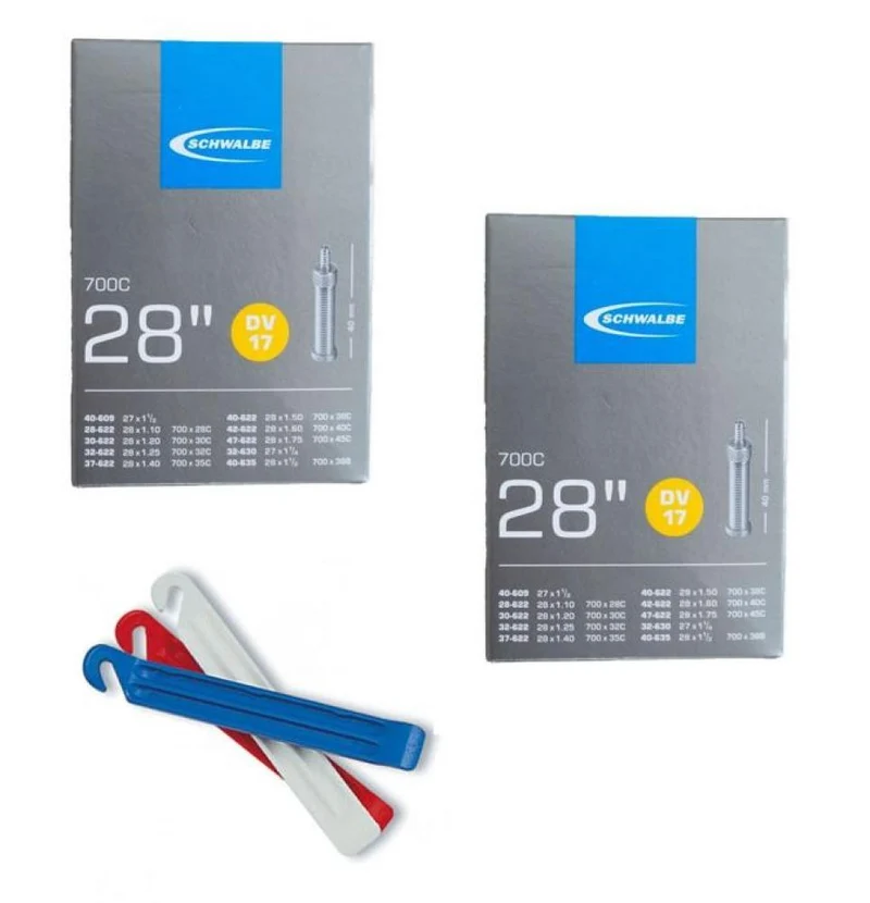 Schwalbe Reifenheber Zefal DP20 3er-Karte blau/weiß/rot Tire Levers Set 3x Schlauch DV17 28x1.10-1.75