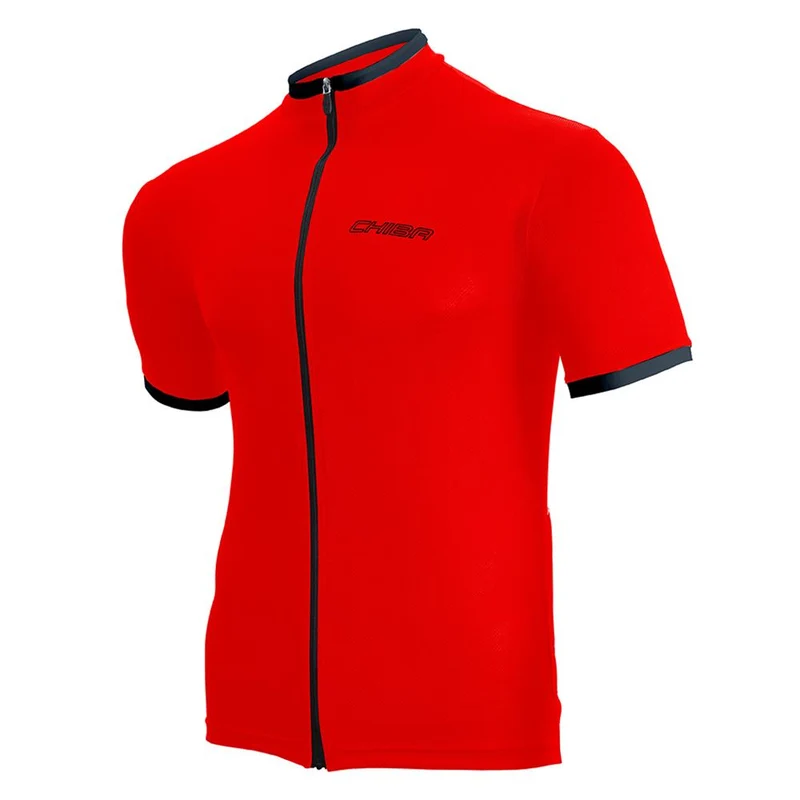 CHIBA Leisure Shirt - Radtrikot rot, atmungsaktiv, Reißverschluss, Rückentaschen, Größe L