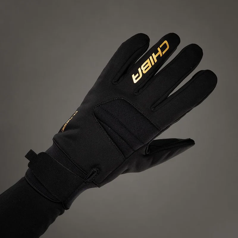 Chiba Classic Winter Fahrradhandschuh Schwarz/Gold Gr. S - winddicht, Thinsulate-gefüttert, Touch-Sensor, Softshell & Mikrofaserhandfläche