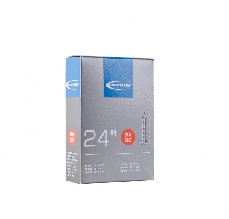 Schwalbe Fahrradschlauch SV9C, 24x0.75-1.10", 18/28-520, Sclaverandventil 40 mm, für schmale 24"-Rennräder und Kinderfahrräder