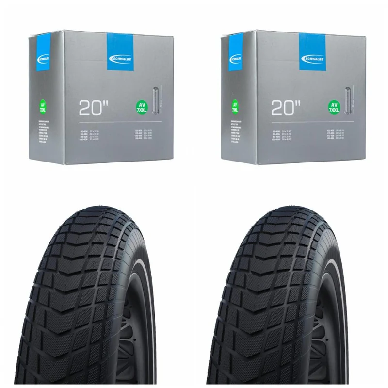 Schwalbe 2x Reifen Set Super Moto-X 20x4.00" (100-406) + 2x Fahrradschlauch Nr. 7XXL 20" AV40