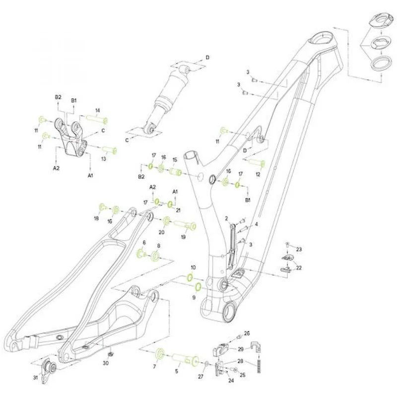 Merida Bolzenkit inkl. Federbeinbolzen f. NINETY-SIX CF MY21 - präzises Suspension-Setup für Rahmen in Größe CF MY21