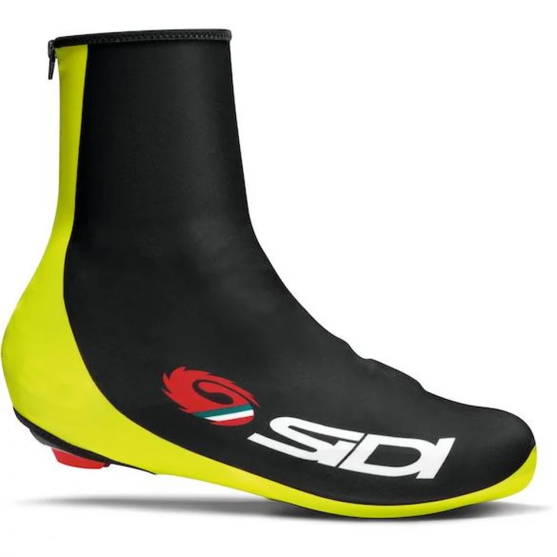 Sidi Chrono Plus Überschuhe 44-47 Schwarz/Gelb Fluo - Aerodynamischer Wetterschutz für Rennradfahrer