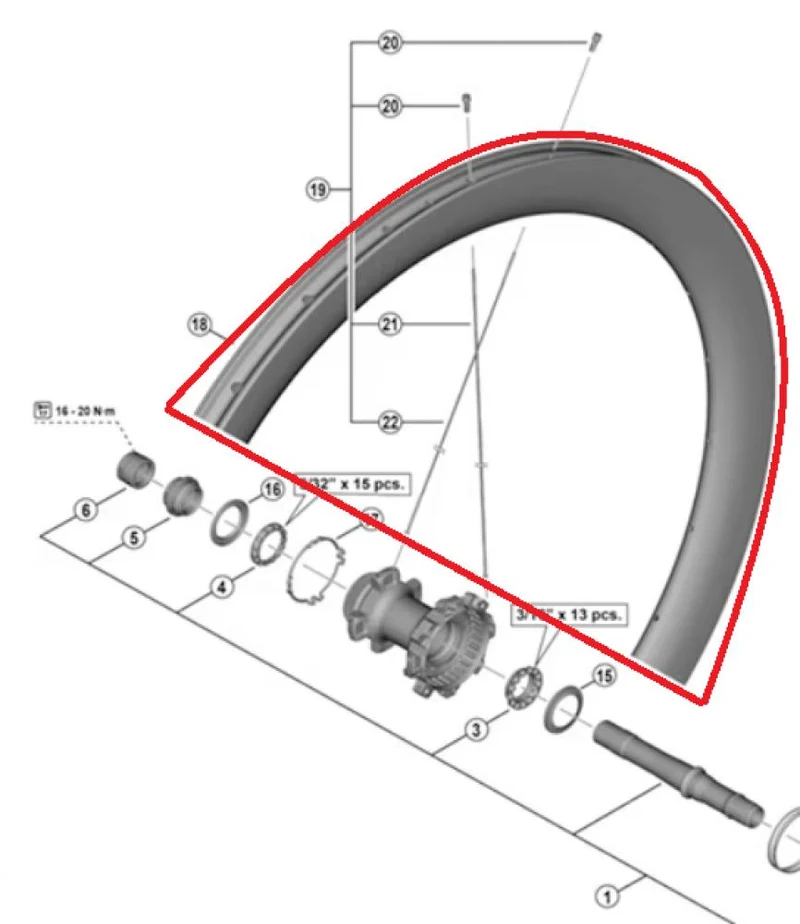 SHIMANO RIM FOR COMPLETE WHEEL,FOR WH-R9270-C60- R, REAR:12MM E-THRU, 24H TUBELESS Felge - 12MM
