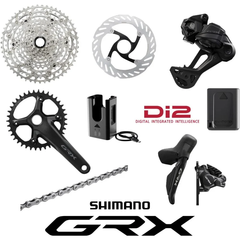 SHIMANO Gruppe GRX RX717 Di2 12-fach, 165 mm, 38Z. - moderne Gravel-Schaltgruppe