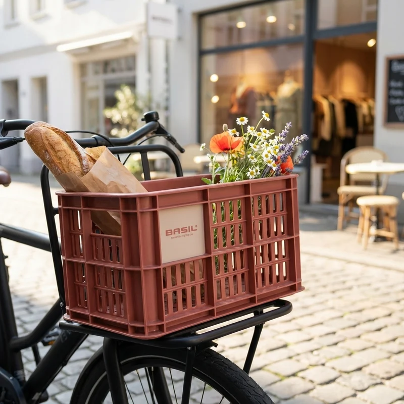 Basil Crate S Fahrradkiste 17,5L terra red  29x39,5x20,5 cm, robuste Transportbox für Gepäckträger