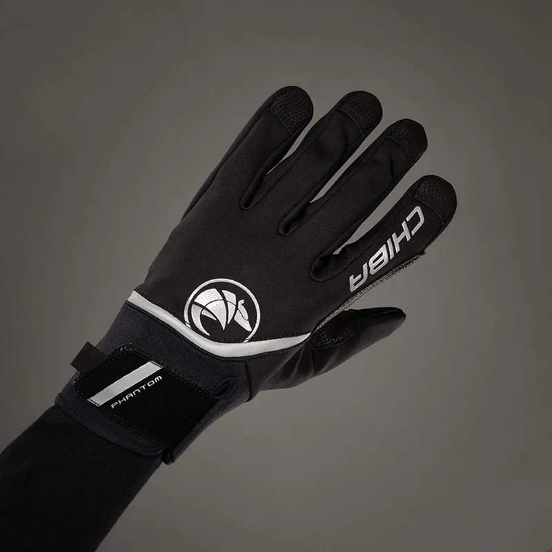 CHIBA Phantom - Radhandschuhe L schwarz/schwarz, Softshell, winddicht, Touchfinger