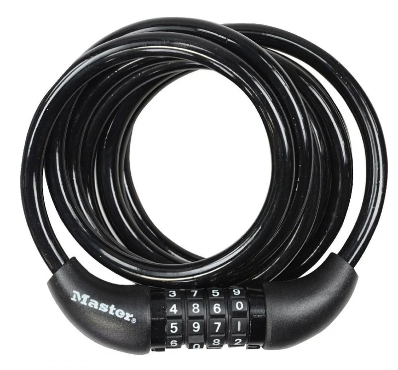 Master Lock, Kabelschloss 8221, mit 4-stelligem Zahlencode (einstellbar), Kabeldicke 8mm, Länge 1800mm, Farbe schwarz, Gewicht ca.285gr., (Herst.Nr.8221EURDPRO)