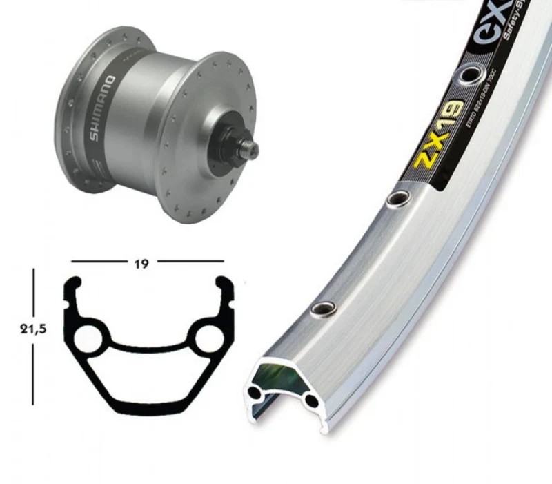 Bike-Parts Laufrad|Vorderrad 28x1.75 Zoll Nabendynamo DH-C3003 silber Schnellspanner 36-Loch Exal ZX 19 silber Nirosta-Speichen