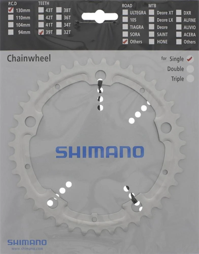 SHIMANO Kettenblatt ALFINE FC-S500 39 Zähne Silber - effiziente Übersetzung für Nabenschaltungen