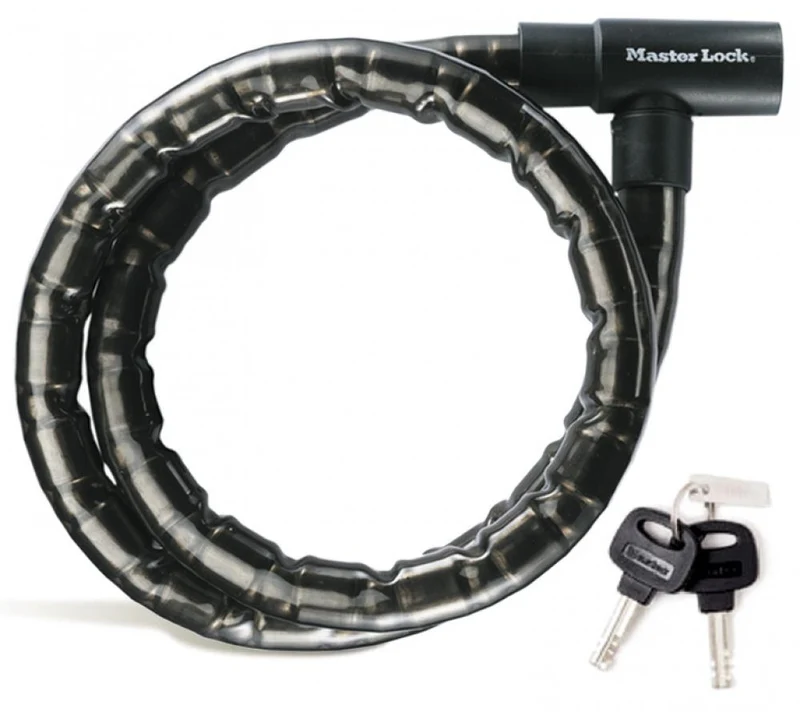 Master Lock Kabelschloss PanzR 22 mm x 2000 mm Schwarz - extra sicheres Fahrradschloss mit Schlüssel