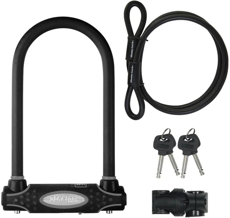 Master Lock Bügelschloss 8274 Schwarz 13 mm - VdS A+ Fahrradschloss mit Zusatzkabel