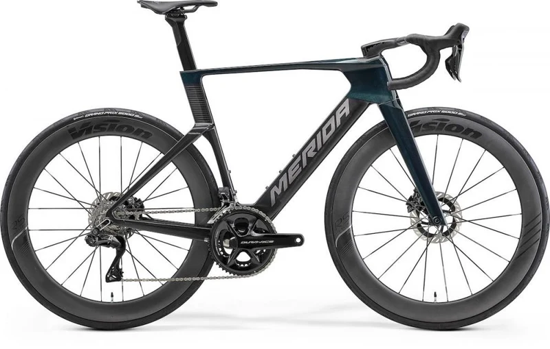 Merida REACTO TEAM Aero-Rennrad Carbon - Größe L, Halo Green UD Slate Grey, Shimano Dura-Ace Di2, Vision Metron 60 RS